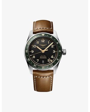 Longines L3.802.4.63.2 Spirit Zulu Time Stainless-Steel And Leather Automatic Watch - Black