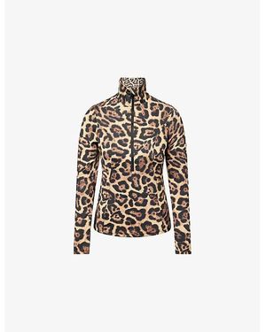 Goldbergh Leona Jaguar-Print Stretch-Jersey Ski Top - White