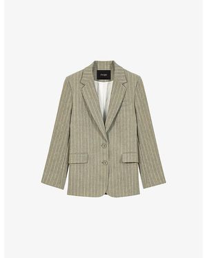 Maje Striped Single-Breasted Cotton And Linen-Blend Blazer - Natural
