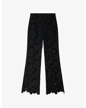 Sandro Floral Flared Lace Trousers - Black