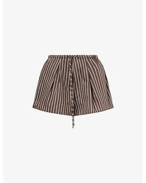 Dissh Sable Striped Cotton And Silk Blend Mini Shorts - Brown