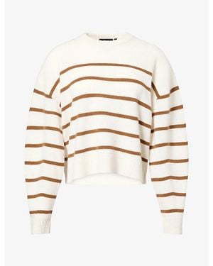 Theory Striped Crewneck Cashmere Sweater - White