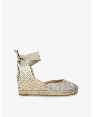 Manebí Hamptons Ankle-Tie Raffia Espadrille Wedges - Metallic