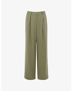 Whistles Lottie Pinstriped Wide-Leg High-Rise Woven Trousers - Green