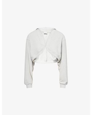 BO+TEE Athleisure Cropped Stretch-Jersey Hoody - White