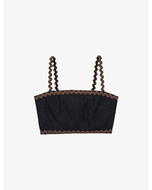 Reiss Mila Cropped Linen Cami Top - Black