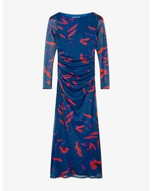 OMNES Hollis Graphic-Print Stretch-Mesh Maxi Dress - Blue