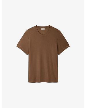 Sandro Textured Short-Sleeve Woven T-Shirt - Brown