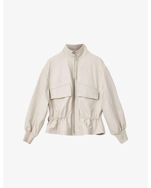 AllSaints Flor Funnel-Neck Leather Jacket - Natural