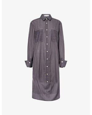 Palmer//Harding Ease Striped Longline Cotton Shirt - Purple