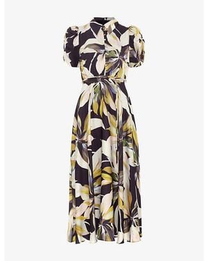 Phase Eight Bella Floral-Print Midi Shirt Dress - Metallic