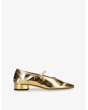 Aeyde Pippa Block-Heel Leather Ballet Court Shoes - Metallic