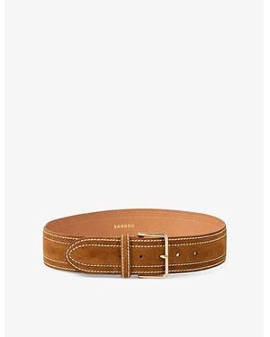 Sandro Wide Buckle Suede Belt - Brown