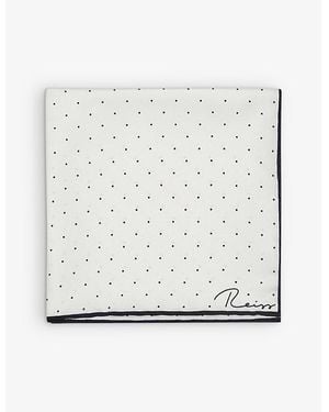 Reiss Liam Polka-Dot Logo-Print Silk Pocket Square - Grey