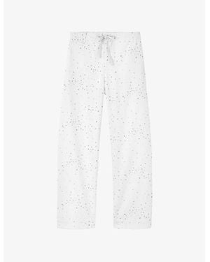 The White Company Star-Print Elasticated-Waist Brushed-Cotton Pyjama Bottoms - White