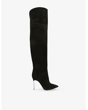 Casadei Blade 100 Suede Over-The-Knee Boots - Black