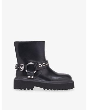 Maje Buckle-Embellished Leather Ankle Boots - Blue