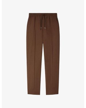 Sandro Drawstring-Waist Straight-Leg Wool-Blend Trousers - Brown