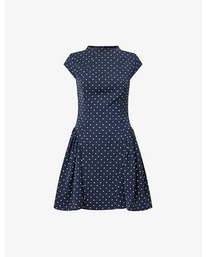 Odd Muse Cap-Sleeve Polka-Dot Woven Mini Dress - Blue