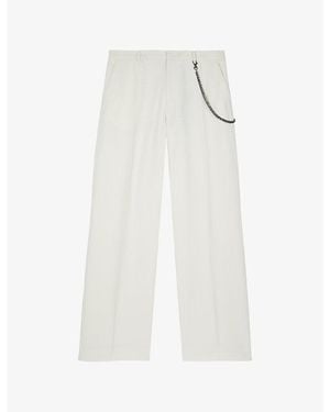 The Kooples Wide-Leg Chain-Belt Cotton-Blend Trousers - White