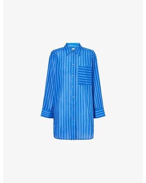 ME+EM Striped Cotton Beach Shirt - Blue
