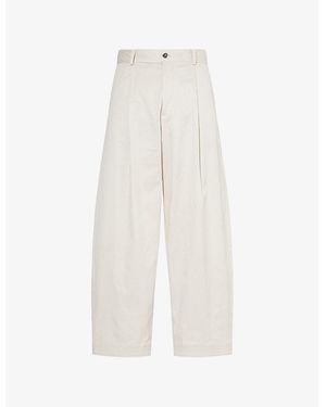 MISSING CLOTHIER Pleated Barrel-Leg Brushed Cotton Pants - White