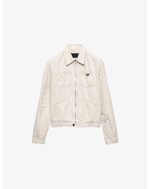 Prada Brand-Plaque Washed Cotton And Linen-Blend Jacket - White