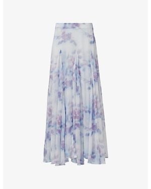 eem Floral-Print High-Rise Chiffon Maxi Skirt - Blue