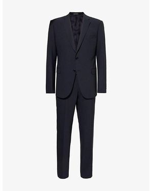 Emporio Armani Single-Breasted Flap-Pockets Regular-Fit Stretch-Wool Suit - Blue