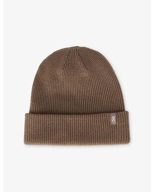 On Shoes Brand-Patch Wool Beanie - Brown