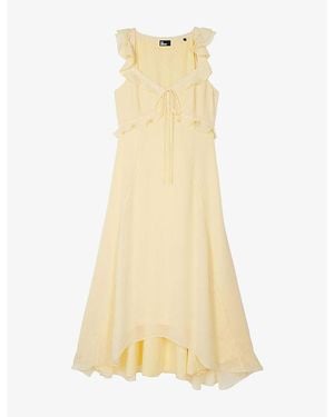 The Kooples V-Neck Ruffled Woven Midi Dress - Yellow