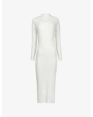 eem High-Neck Jacquard-Knit Midi Dress - White