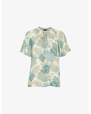 Whistles Tie-Neck Floral-Print Woven Blouse - Green