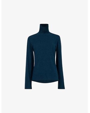 eem High-Neck Relaxed-Fit Woven Sweater - Blue