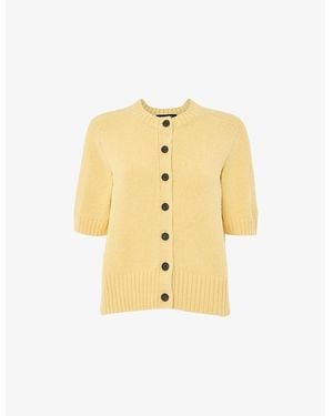 Whistles Button-Down Short-Sleeve Cotton Cardigan - Yellow