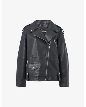 Whistles Freja Zip-Up Leather Biker Jacket - Black
