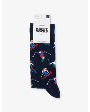 Happy Socks Skiing Crew-Length Cotton-Blend Socks - Blue