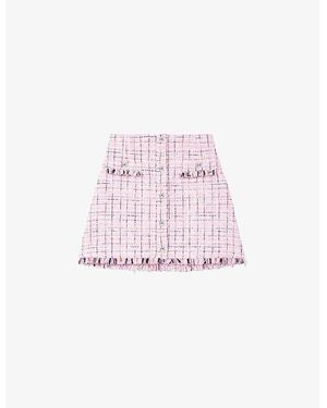 Maje Frayed-Hem Button-Down High-Rise Tweed Mini Skirt - Pink