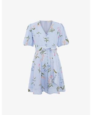 Phase Eight Velma Floral-Print Cotton Mini Dress - Blue
