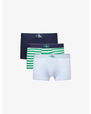 Calvin Klein Archive Logo-Waistband Pack-Of-Three Stretch-Cotton Trunks - Blue
