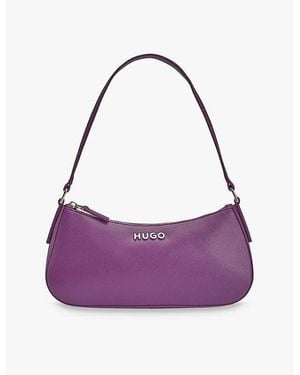 HUGO Logo-Plaque Croc-Embossed Leather Shoulder Bag - Purple
