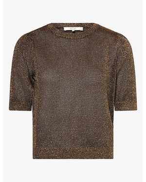 FRAME Metallic Gathered Stretch-Knit Jumper - Brown