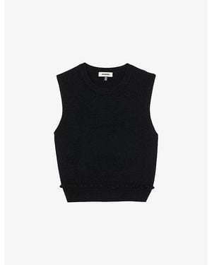 Sandro Ruffled-Trim Sleeveless Wool And Cashmere-Blend Jumper - Black