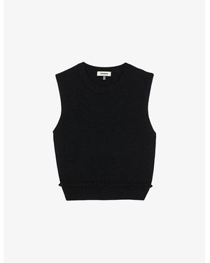 Sandro Ruffled-Trim Sleeveless Wool And Cashmere-Blend Jumper - Black
