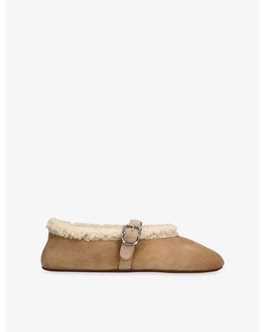 Alaïa Double-Faced Shearling And Suede Ballet Flats - Natural