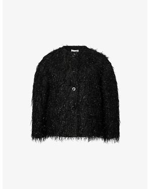 Erdem Fringed Cropped Fil Coupé Jacket - Black