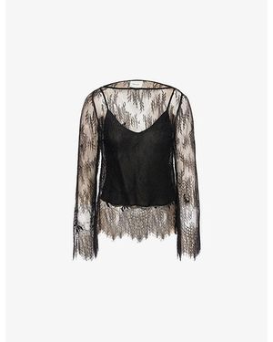 Reformation Marlow Sheer Lace Cropped Top - Black