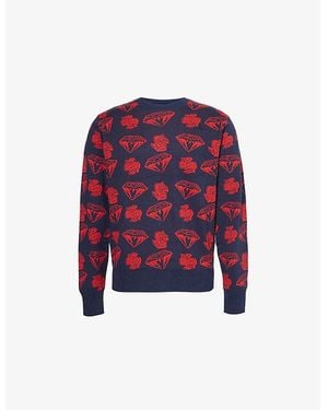 BBCICECREAM Graphic-Print Crew-Neck Regular-Fit Cotton And Wool-Blend Jumper - Red