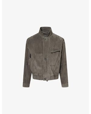 Giorgio Armani Stand-Collar Multi-Pocket Suede Jacket - Grey