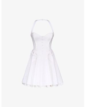 House Of Cb Heidi Halterneck Stretch-Cotton Mini Dress Xs (A-C Cup) - White